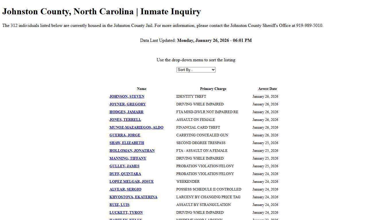 Johnston County, North Carolina Inmate Inquiry