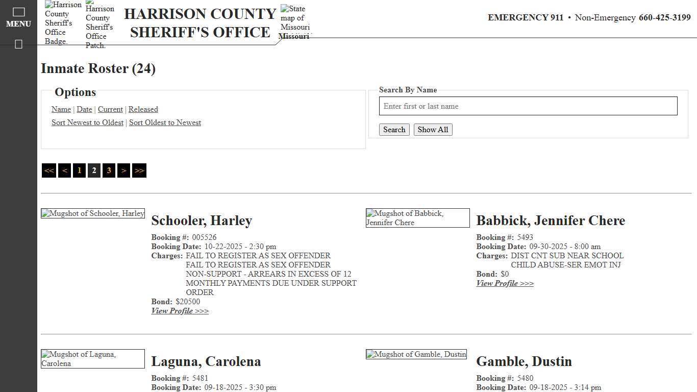 Inmate Roster - Page 2 Current Inmates Booking Date Descending - Harrison County MO Sheriff